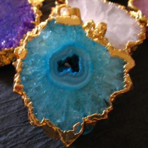 Clearance.. 1 5 10 pc, Aqua BLUE SOLAR QUARTZ Pendant Charm, 25-40 mm, Gold Electroplated Edge, blue stalactite slice slab ap ap41.10 | Natural genuine other-shape Quartz beads for beading and jewelry making.  #jewelry #beads #beadedjewelry #diyjewelry #jewelrymaking #beadstore #beading #affiliate #ad