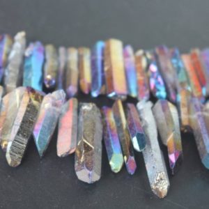 Shop Quartz Crystal Beads! Side Drilled Crystal Quartz Point Beads, Electroplated Top Drilled Quartz Point Beads.15 inches one starand | Natural genuine beads Quartz beads for beading and jewelry making.  #jewelry #beads #beadedjewelry #diyjewelry #jewelrymaking #beadstore #beading #affiliate #ad