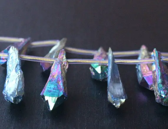 Side Drilled Crystal Quartz Point Beads, Electroplated Top Drilled Quartz Point Beads.15 Inches One Starand