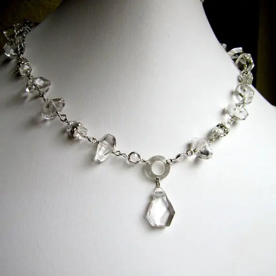 Clear Crystal Quartz Necklace - Wedding Jewelry - Crystal Necklace - Sterling Silver Jewelry - Bride Sparkle Pendant Glam N-83