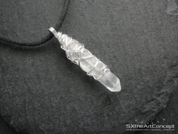 Quartz Point Pendant, Chakra Healing Unisex Amulet, Transformer Crystal, Yoga Necklace, Reiki Men Jewelry, Gift For Him, For Her