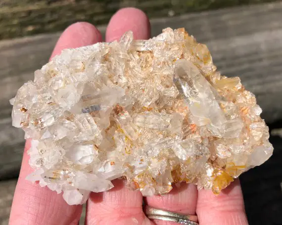 Arkansas Quartz Cluster With Natural Bright Iron, Water Clear Crystals #17