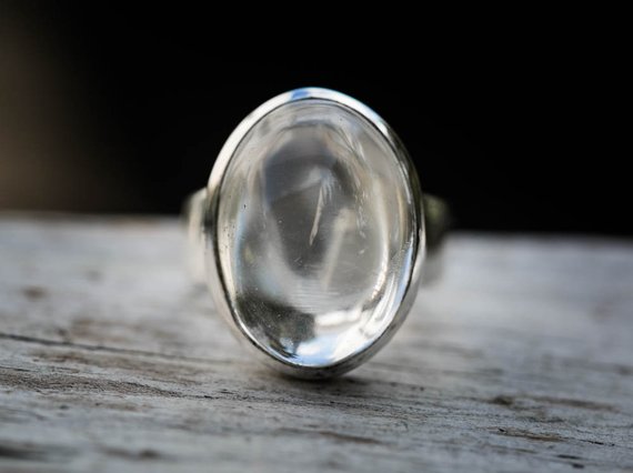 Clear Quartz Ring Size 5 - 9.5  - Quartz Cabohon Ring - Sterling Sliver Clear Quartz Ring - White Quartz Ring - Clear Crystal Quartz Cab