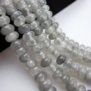 2.0mm Hole Cloudy Gray Quartz Smooth Rondelle Beads 5x8mm 6x10mm 8" Strand | Natural genuine rondelle Gemstone beads for beading and jewelry making.  #jewelry #beads #beadedjewelry #diyjewelry #jewelrymaking #beadstore #beading #affiliate #ad