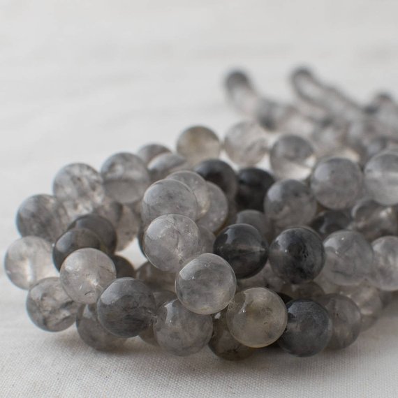 Natural Grey Quartz Semi-precious Gemstone Round Beads - 4mm, 6mm, 8mm, 10mm Sizes - 15" Strand