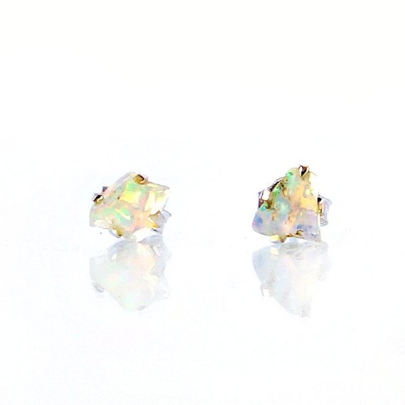 Raw Opal Earrings Set In 925 Sterling Silver Studs, Australian Opal Jewelry, Boho Earrings, Bohemian Earrings, Handmade Earrings