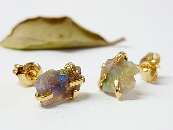 Raw Opal Earrings, Genuine Opal Earrings, Natural Opal Earrings, Opal Stud Earrings, Opal Studs, Opal Stud Earrings Gold, Jewelry Gift Idea