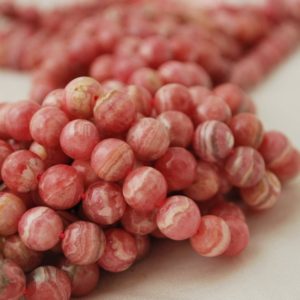Shop Rhodochrosite Round Beads! High Quality Grade A Natural Rhodochrosite Semi-precious Gemstone Round Beads – 4mm, 6mm, 8mm, 10mm sizes – Approx 15.5" strand | Natural genuine round Rhodochrosite beads for beading and jewelry making.  #jewelry #beads #beadedjewelry #diyjewelry #jewelrymaking #beadstore #beading #affiliate #ad