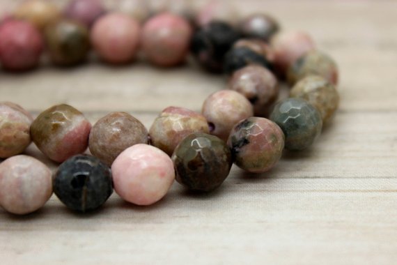 Natural Rhodonite Round Faceted Ball Natural Loose Gemstone Beads - Rnf08