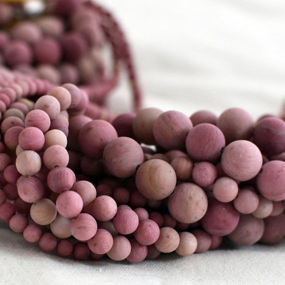 Grade A Natural Chinese Rhodonite (pink) - Frosted / Matte - Semi-precious Gemstone Round Beads - 4mm, 6mm, 8mm, 10mm - 15" Strand