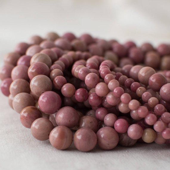 Chinese Rhodonite (pink) Round Beads - 4mm, 6mm, 8mm, 10mm Sizes - 15" Strand - Natural Semi-precious Gemstone