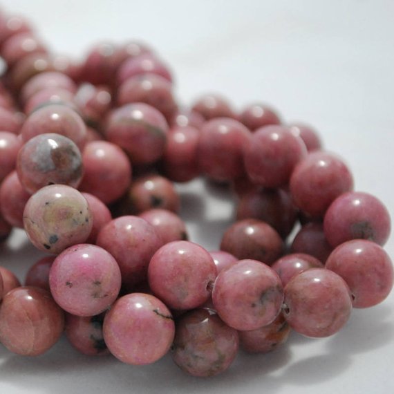 Natural Rhodonite (pink) Semi-precious Gemstone Round Beads - 4mm, 6mm, 8mm, 10mm, 12mm Sizes - 15" Strand