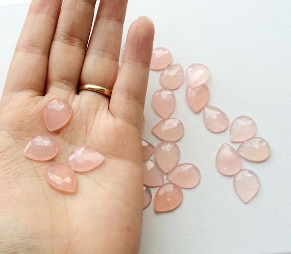 11x14mm Rose Pink Chalcedony Pear Rose Cut Cabochon, Rose Pink Color Chalcedony Rose Cut Flat Cabochons For Jewelry (5pcs To 10pcs Options)