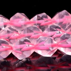 Shop Rose Quartz Faceted Beads! White Clear Rose Quartz Beads Star Cut Faceted Grade A Genuine Natural Gemstone Loose Beads 7-8MM 9-10MM Bulk Lot Options | Natural genuine faceted Rose Quartz beads for beading and jewelry making.  #jewelry #beads #beadedjewelry #diyjewelry #jewelrymaking #beadstore #beading #affiliate #ad