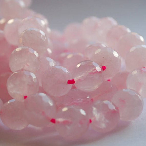 Natural Rose Quartz Semi-precious Gemstone Faceted Round Beads - 6mm, 8mm, 10mm Sizes - 15" Strand