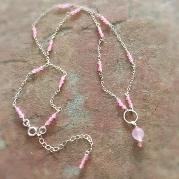 Pink Rose Quartz Necklace - Sterling Silver Jewelry - Gemstone Jewellery - Fashion - Chain - Beaded - Trendy