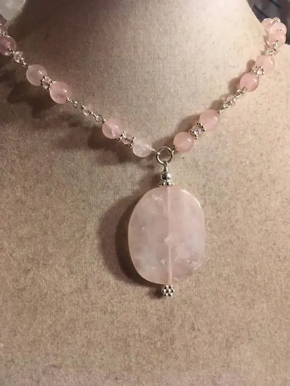 Pink Necklace - Rose Quartz Jewellery - Sterling Silver Jewelry - Gemstone Pendant - Crystal