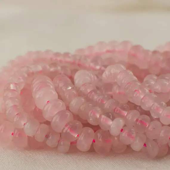 Natural Rose Quartz (pink) Semi-precious Gemstone Smooth Rondelle / Spacer Beads - 5mm, 6mm, 8mm Sizes