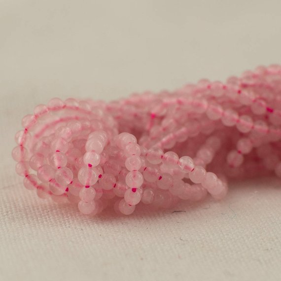 Natural Rose Quartz (pink) Semi-precious Gemstone Round Beads - 2mm - 15" Strand
