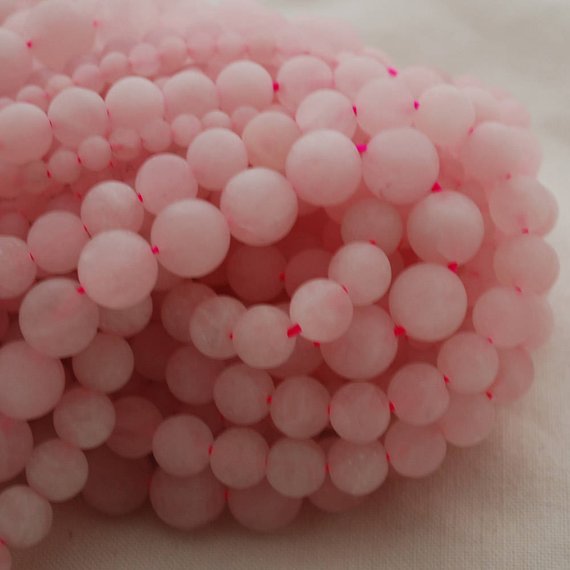 High Quality Grade A Natural Rose Quartz Frosted / - Matte - Semi-precious Gemstone Round Beads - 4mm, 6mm, 8mm, 10mm Sizes - 15" Strand