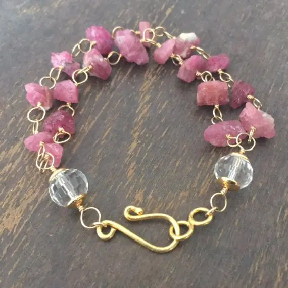 Raw Ruby Bracelet - July Birthstone - Natural Gemstone Jewelry - Gold Jewellery - Chain - Luxe - Couture - Beaded