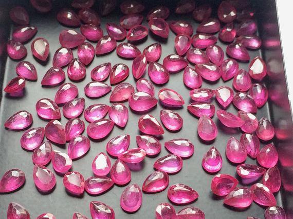 3x5mm To 4x5mm Ruby Pear Cut Stones, Loose Ruby Faceted Gems, Ruby Pear For Jewelry, Ruby Pink Faceted Pear (5cts To 10cts Options)