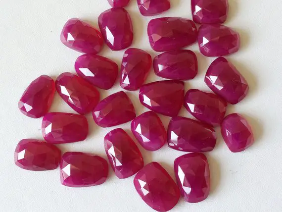 12-17mm Ruby Pink Chalcedony Rose Cut Flat Back Cabochons, Ruby Pink Cabochons Faceted Cabochons For Jewelry (5pcs To 10pcs Options)