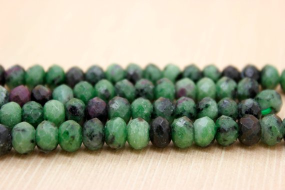 Natural Ruby Zoisite Faceted Rondelle Natural Gemstone Loose Beads (4mm X 6mm, 5mm X 8mm, 6mm X 10mm) - Pg75