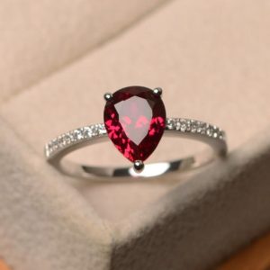 Lab ruby ring, pear cut red gemstone ring, sterling silver ring, July birthstone, anniversary ring | Natural genuine Ruby rings, simple unique handcrafted gemstone rings. #rings #jewelry #shopping #gift #handmade #fashion #style #affiliate #ad