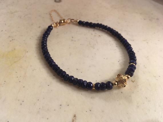 Sapphire Bracelet - Navy Blue Jewelry - September Birthstone Jewellery - Gold Safety Chain