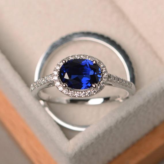 Blue Sapphire Ring, Promise Ring, September Birthstone, Oval Cut Gemstone, Blue Gemstone, Sterling Silver Ring