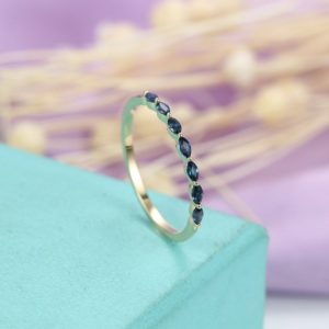 Shop Sapphire Jewelry! Sapphire wedding band Marquise cut ring 7 stones Vintage Women Stacking half eternity Matching Bridal Anniversary Birthstone Promise ring | Natural genuine Sapphire jewelry. Buy handcrafted artisan wedding jewelry.  Unique handmade bridal jewelry gift ideas. #jewelry #beadedjewelry #gift #crystaljewelry #shopping #handmadejewelry #wedding #bridal #jewelry #affiliate #ad