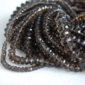 Shop Smoky Quartz Faceted Beads! Natural Smoky Quartz Semi-precious Gemstone FACETED Rondelle Spacer Beads – 3mm, 4mm, 6mm, 8mm, 10mm sizes – 15" strand | Natural genuine faceted Smoky Quartz beads for beading and jewelry making.  #jewelry #beads #beadedjewelry #diyjewelry #jewelrymaking #beadstore #beading #affiliate #ad
