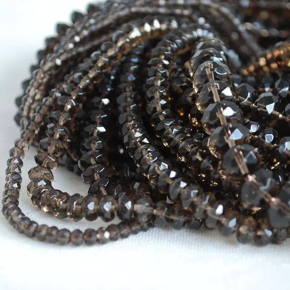 Natural Smoky Quartz Semi-precious Gemstone Faceted Rondelle Spacer Beads - 3mm, 4mm, 6mm, 8mm, 10mm Sizes - 15" Strand