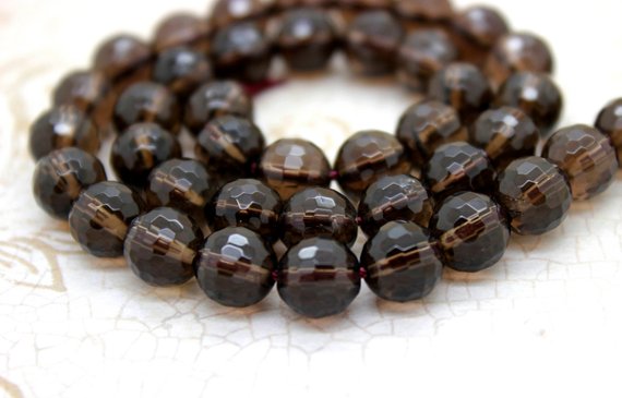 Natural Quartz Beads, Smokey Quartz Faceted Round Ball Sphere Beads Natural Gemstone Stone (4mm 6mm 8mm 10mm 12mm) - Pg58