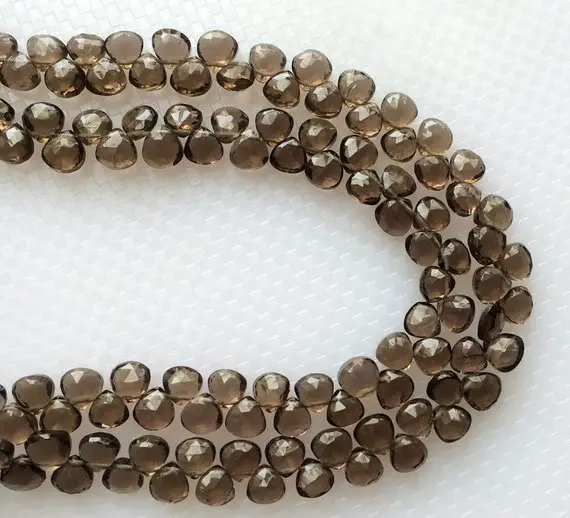 6mm Smoky Quartz Faceted Heart Briolette, Smoky Quartz Briolette Beads, Faceted Heart Smoky Quartz For Jewelry (4.5in To 9in Option) -  Ram8