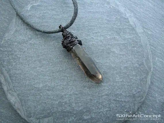 Smoky Quartz Pendant, Smokey Point Amulet, Unisex Crystal Necklace, Emf Protection Stone, Calming Stone, Gift For Him, Men Jewelry