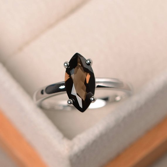 Cocktail Party Ring, Natural Smoky Quartz Ring, Brown Gemstone, Solitaire Ring, Marquise Cut Gemstone