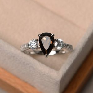 Shop Smoky Quartz Rings! Natural smoky quartz ring, promise ring, pear cut gemstone, sterling silver ring, brown gemstone ring | Natural genuine Smoky Quartz rings, simple unique handcrafted gemstone rings. #rings #jewelry #shopping #gift #handmade #fashion #style #affiliate #ad