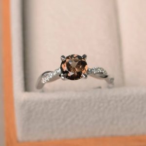 Shop Smoky Quartz Rings! Natural smoky quartz rings, cocktail party rings, round cut brown gemstone, sterling silver rings, gifts for her | Natural genuine Smoky Quartz rings, simple unique handcrafted gemstone rings. #rings #jewelry #shopping #gift #handmade #fashion #style #affiliate #ad
