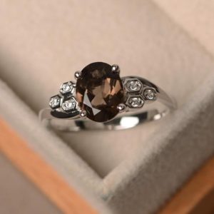 Shop Smoky Quartz Rings! Smoky quartz ring, sterling silver ring, oval shape brown gemstone ring | Natural genuine Smoky Quartz rings, simple unique handcrafted gemstone rings. #rings #jewelry #shopping #gift #handmade #fashion #style #affiliate #ad