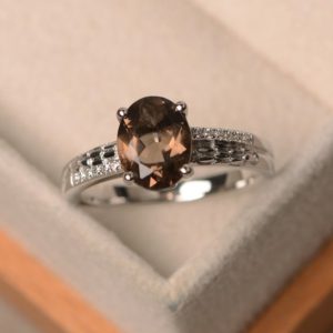 Shop Smoky Quartz Rings! Smoky quartz ring, sterling silver ring, oval shape brown gemstone ring | Natural genuine Smoky Quartz rings, simple unique handcrafted gemstone rings. #rings #jewelry #shopping #gift #handmade #fashion #style #affiliate #ad