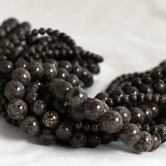 Natural Chinese Snowflake Obsidian (brown) Semi-precious Gemstone Round Beads - 4mm, 6mm, 8mm, 10mm - 15" Strand