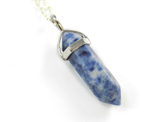 Sodalite Necklace, Something Blue, Blue Stone Necklace, Sky Blue White Stone, Petite Crystal Pendant, Pastel Blue Pendant, Sodalite Jewelry