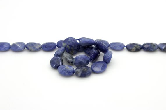Natural Sodalite Smooth Faceted Flat Oval Loose Gemstone Beads - Full Strand - Pgp14