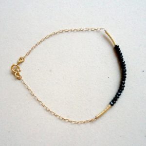 Shop Spinel Bracelets! Black Spinel Bracelet Gold Chain Bead Bar Thin Chain Skinny Bracelet Black and Gold TBM | Natural genuine Spinel bracelets. Buy crystal jewelry, handmade handcrafted artisan jewelry for women.  Unique handmade gift ideas. #jewelry #beadedbracelets #beadedjewelry #gift #shopping #handmadejewelry #fashion #style #product #bracelets #affiliate #ad