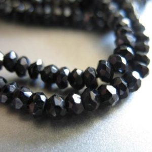 Shop Spinel Faceted Beads! BLACK SPINEL Beads Rondelles, Luxe AAA, Full Strand, 3-3.5 mm, Neutral Black, faceted wholesale beads brides bridal. | Natural genuine faceted Spinel beads for beading and jewelry making.  #jewelry #beads #beadedjewelry #diyjewelry #jewelrymaking #beadstore #beading #affiliate #ad