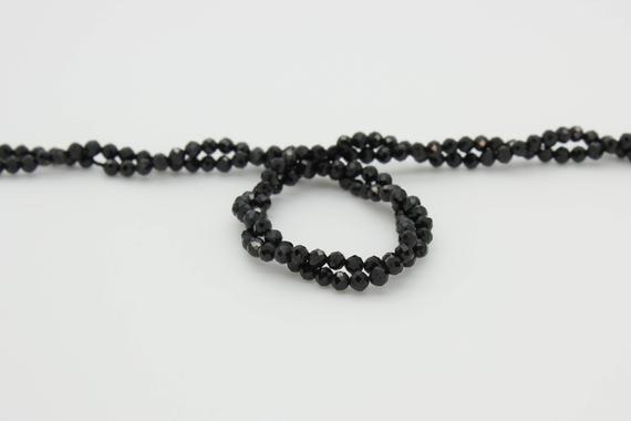 Black Spinel Beads, Natural Black Spinel Round Faceted Diamond Cut Ball Sphere Gemstone Beads 2mm, 3mm, 4mm - Rnf34