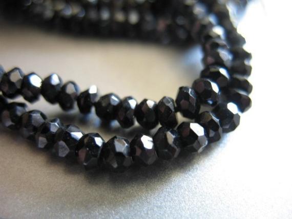 Black Spinel Beads Loose Gemstone Roundels Rondelles Spinel Gemstone Gems, 1/2 Strand, 3-3.5 Mm, Luxe Aaa, Faceted Semiprecious Gem Rondels