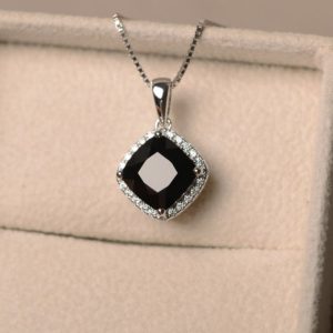 Shop Spinel Jewelry! black spinel pendent, black spinel necklace, cushion cut, sterling silver, halo, black spinel jewelry, anniversary gift | Natural genuine Spinel jewelry. Buy crystal jewelry, handmade handcrafted artisan jewelry for women.  Unique handmade gift ideas. #jewelry #beadedjewelry #beadedjewelry #gift #shopping #handmadejewelry #fashion #style #product #jewelry #affiliate #ad